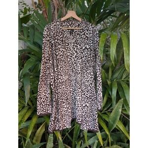 Animal Print Cardigan 1X Style & Co Sweater Open Front Knit 100% Cotton boho